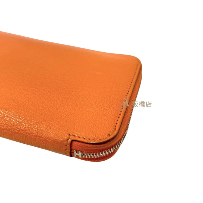 Hermes橘色山羊皮12卡ㄇ拉長夾-6