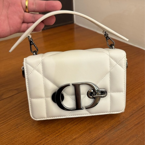 DIOR 白皮革方型復古銀CD手提兩用包