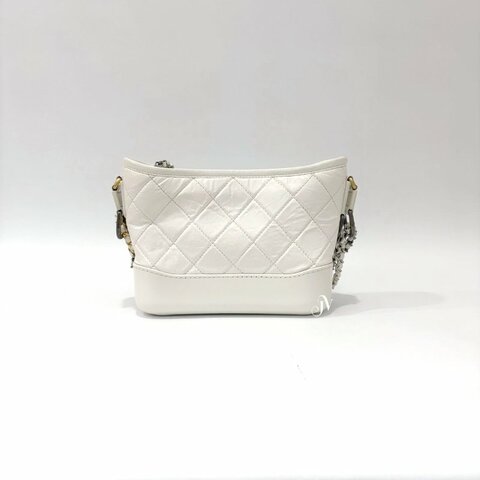 Chanel 白牛皮菱格三色鏈小號流浪包A91810