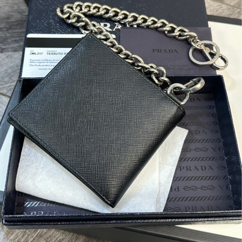 Prada 普拉達 牛皮 錢包鏈條可以拆卸 尺寸約：11*1.5*9.5cm~-3