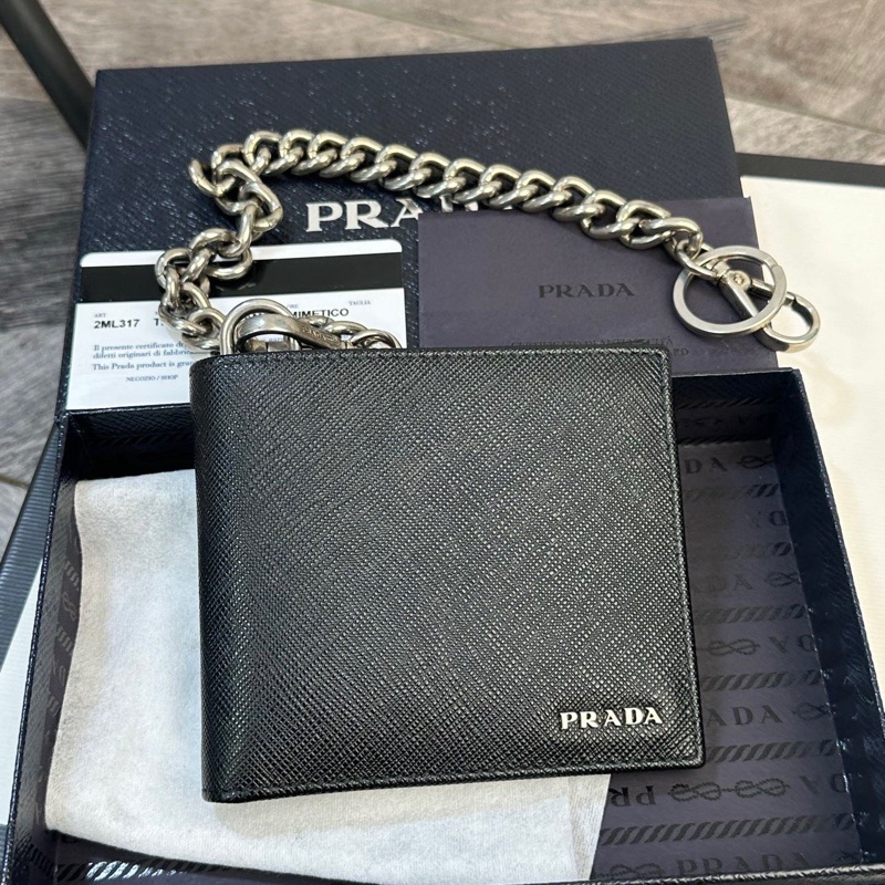 Prada 普拉達 牛皮 錢包鏈條可以拆卸 尺寸約：11*1.5*9.5cm~-4