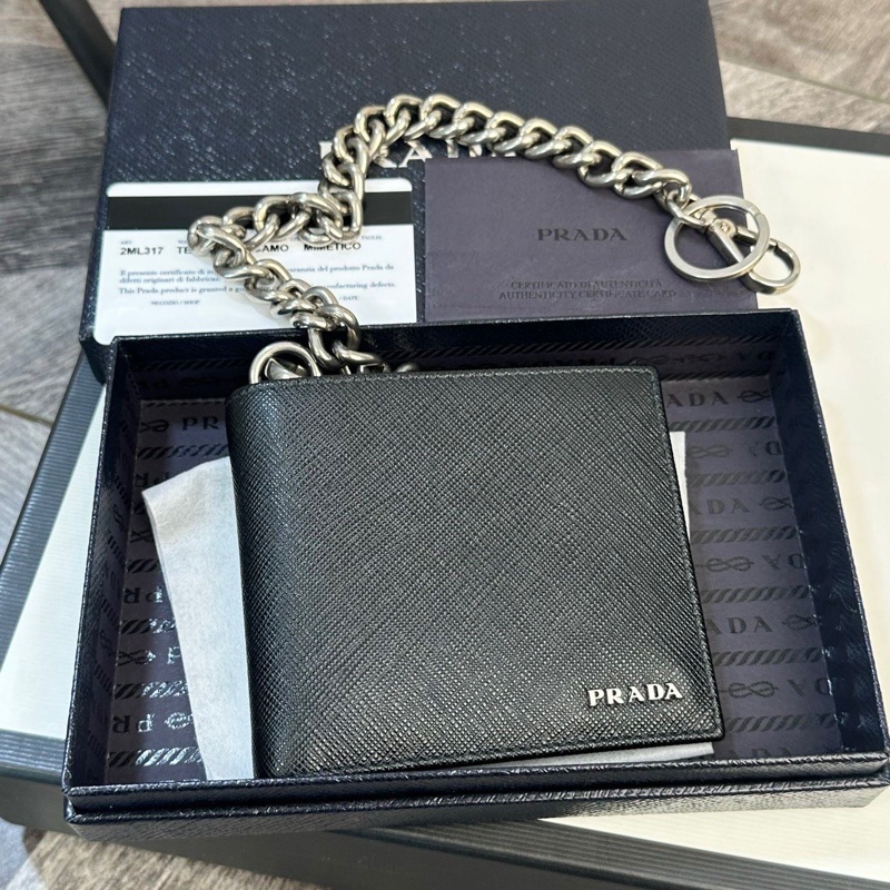 Prada 普拉達 牛皮 錢包鏈條可以拆卸 尺寸約：11*1.5*9.5cm~-5