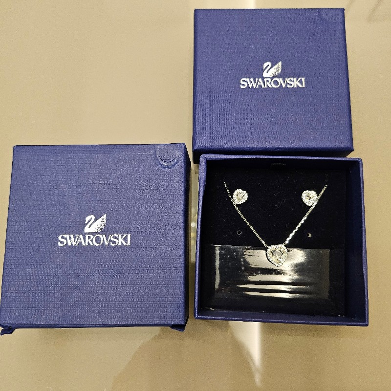 Swarovski 白金色項鍊耳環套組-0