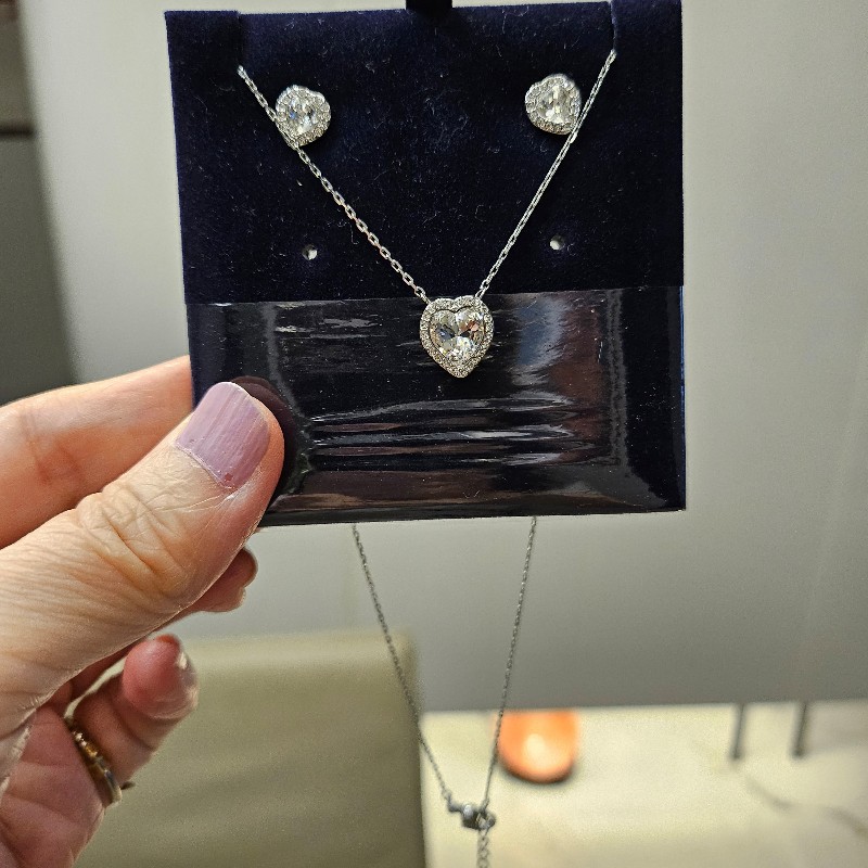 Swarovski 白金色項鍊耳環套組-1