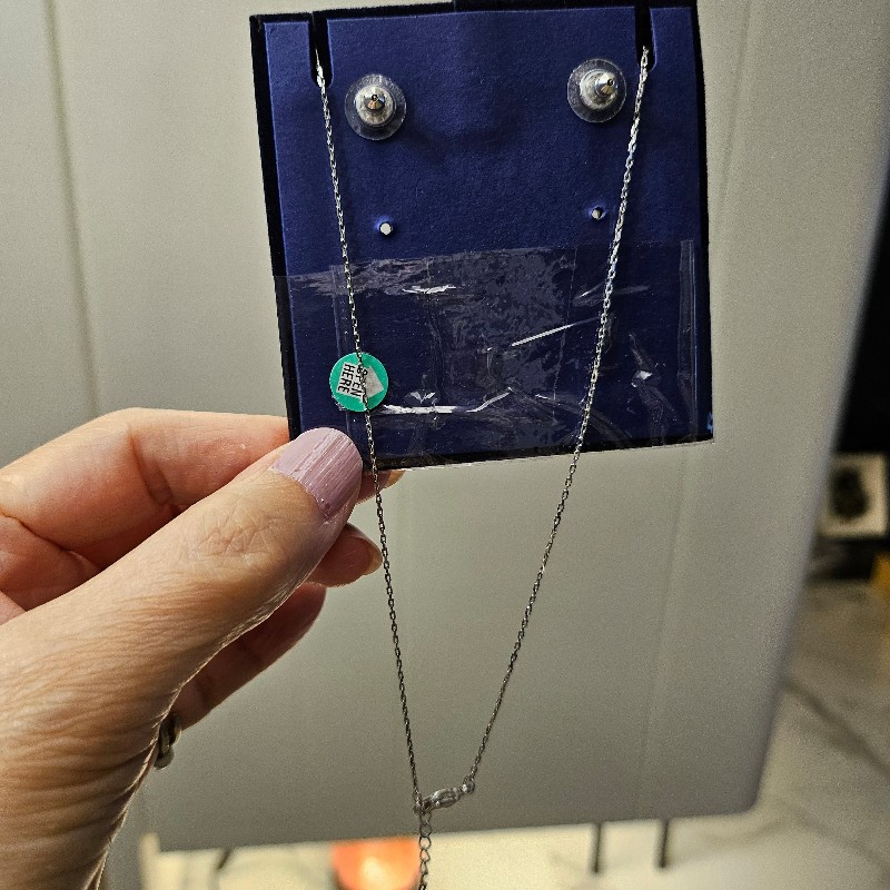 Swarovski 白金色項鍊耳環套組-2