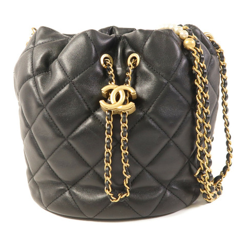 CHANEL 羊皮皮革Bucket Bag金扣鏈帶肩背袋