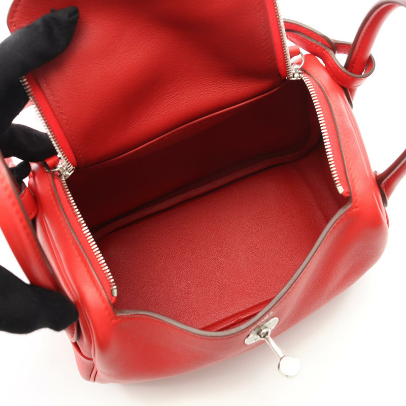 HERMES Lindy Mini Verso 單肩包 Z Swift 皮革 Rouge coeur 二手女款 SHW-2