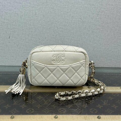 CHANEL 白金荔枝紋流蘇相機包17*12*5 98新配件塵袋