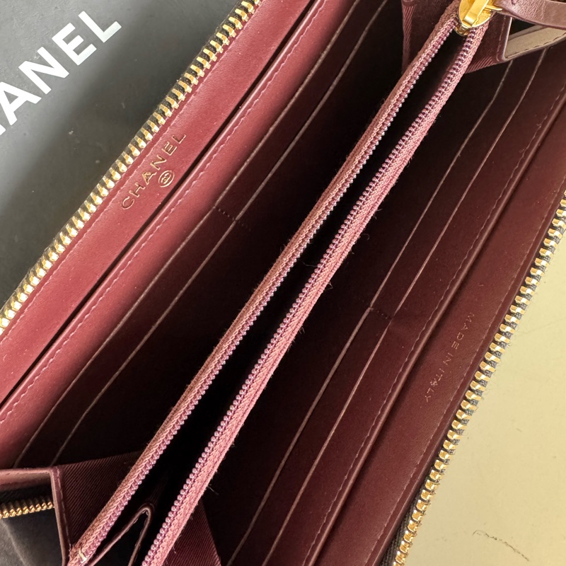 🌕🌕 CHANE ㄇ字拉鏈長夾荔枝牛皮 黑金 24開  卡套盒 🌕🌕🌕-1