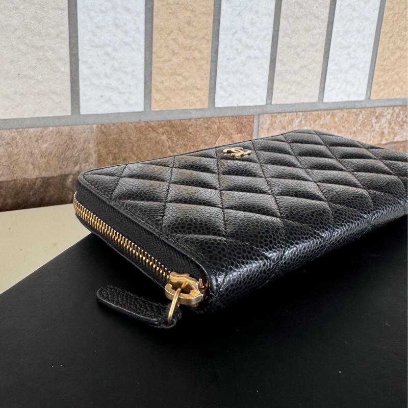 🌕🌕 CHANE ㄇ字拉鏈長夾荔枝牛皮 黑金 24開  卡套盒 🌕🌕🌕-16