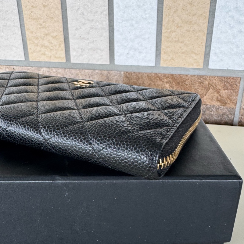 🌕🌕 CHANE ㄇ字拉鏈長夾荔枝牛皮 黑金 24開  卡套盒 🌕🌕🌕-17