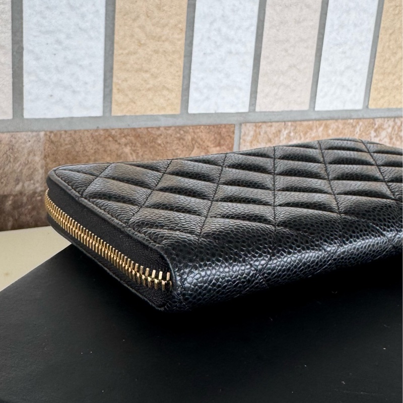 🌕🌕 CHANE ㄇ字拉鏈長夾荔枝牛皮 黑金 24開  卡套盒 🌕🌕🌕-18