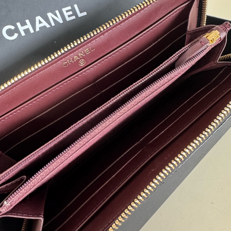 🌕🌕 CHANE ㄇ字拉鏈長夾荔枝牛皮 黑金 24開  卡套盒 🌕🌕🌕-24