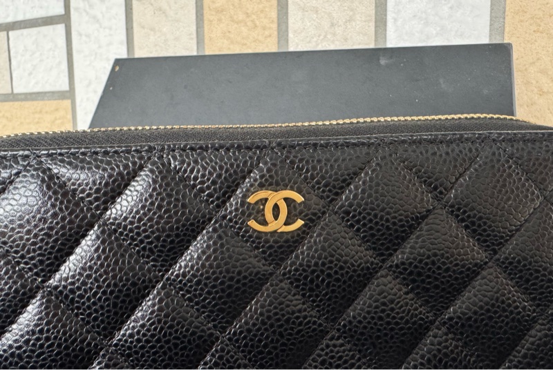 🌕🌕 CHANE ㄇ字拉鏈長夾荔枝牛皮 黑金 24開  卡套盒 🌕🌕🌕-26