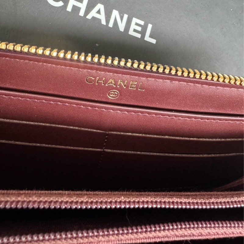 🌕🌕 CHANE ㄇ字拉鏈長夾荔枝牛皮 黑金 24開  卡套盒 🌕🌕🌕-31