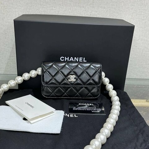 CHANEL 黑金大珍珠鏈條肩背斜背包5*11*5.5 全新閒置配件盒子塵袋