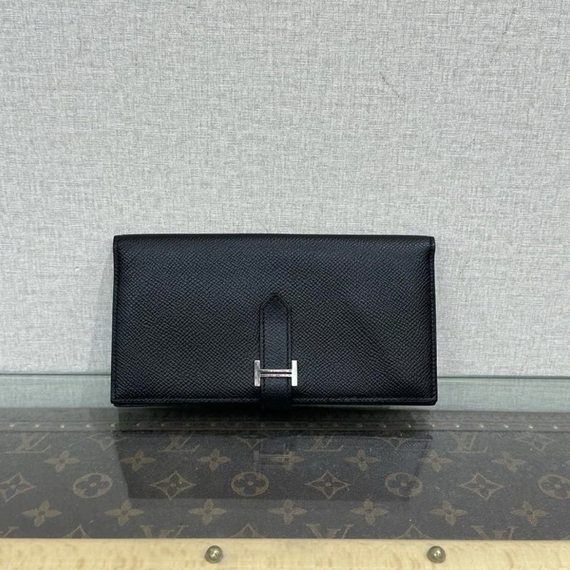HERMES bearn H黑銀長款錢包17.5*9*2 98新-0