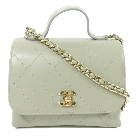 CHANEL 牛皮皮革Flap Bag With Top Handle金扣手挽肩背兩用袋