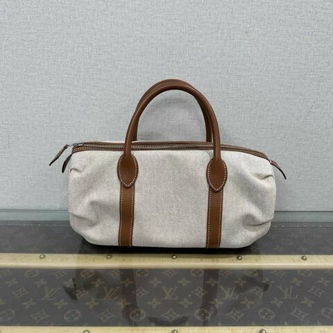 HERMES polochon銀扣帆布手提包30*12.5*12.5 98新