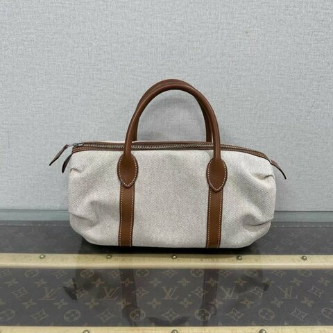 HERMES polochon銀扣帆布手提包30*12.5*12.5 98新