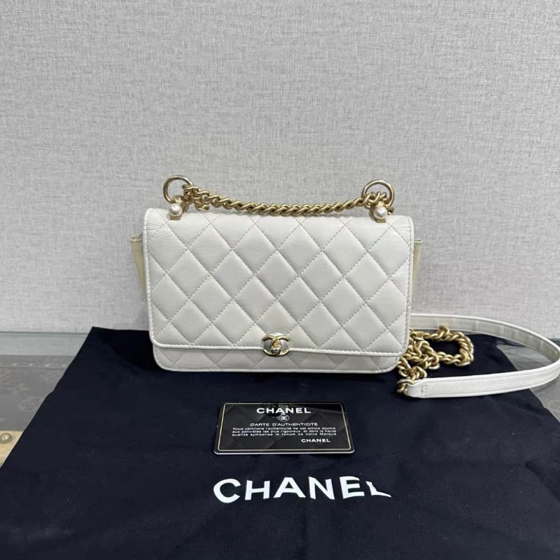 CHANEL 白金珍珠woc鏈條肩背斜背包 19*12*4 97新配件塵袋保卡-0