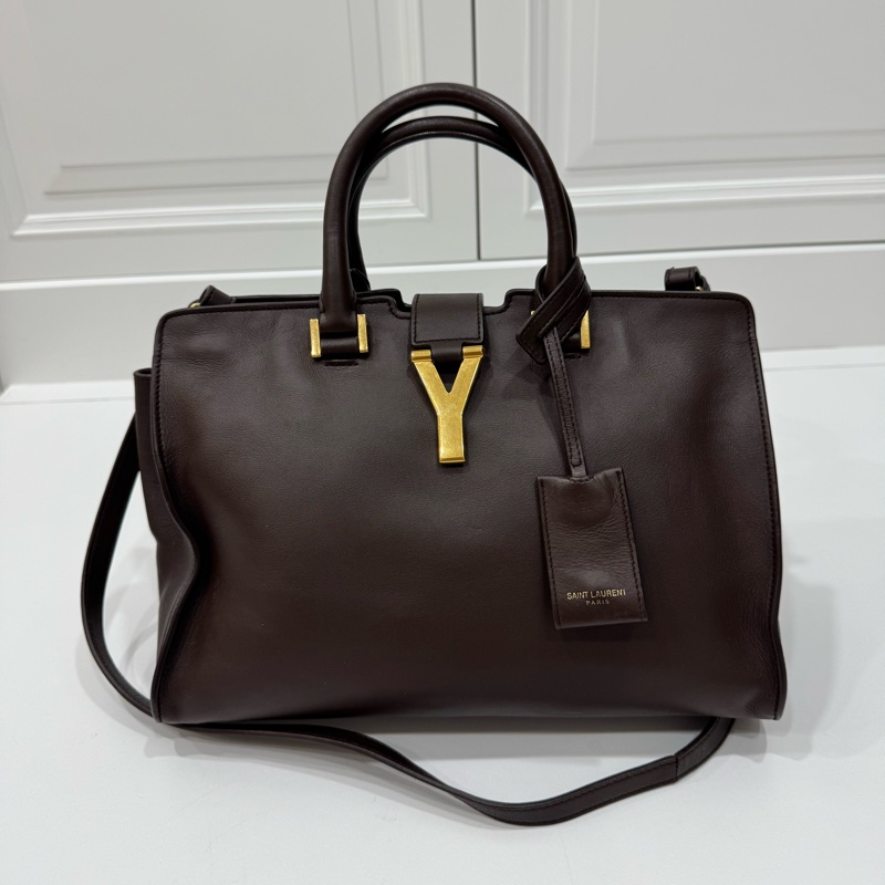 Yves Saint Laurent YSL 聖羅蘭 棕色 咖啡 Cabas Chy 手提包 肩背包 斜背包 公事包-0