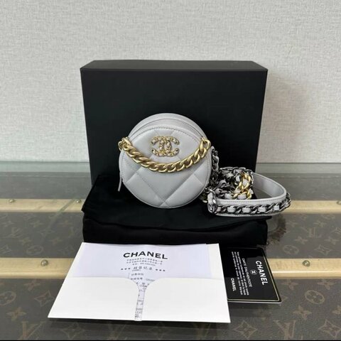 CHANEL 灰金19bag圓餅手提肩背斜背包12*12*6 99新配件:盒子塵袋保卡