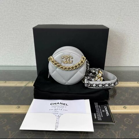 CHANEL 灰金19bag圓餅手提肩背斜背包12*12*6 99新配件:盒子塵袋保卡