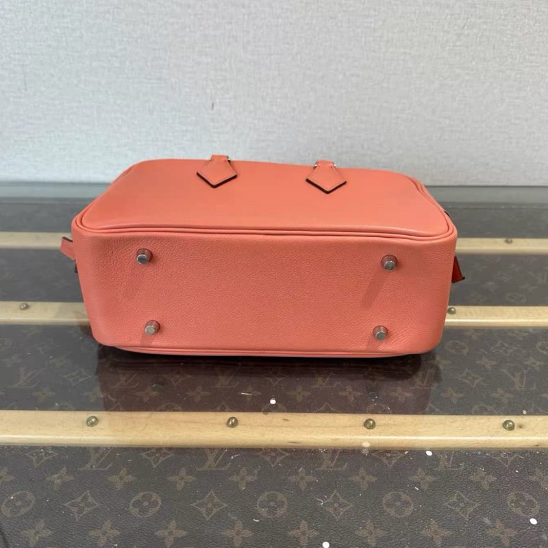 HERMES plume龍蝦粉銀扣羽毛28手提斜背包 28*20*10 98新-3