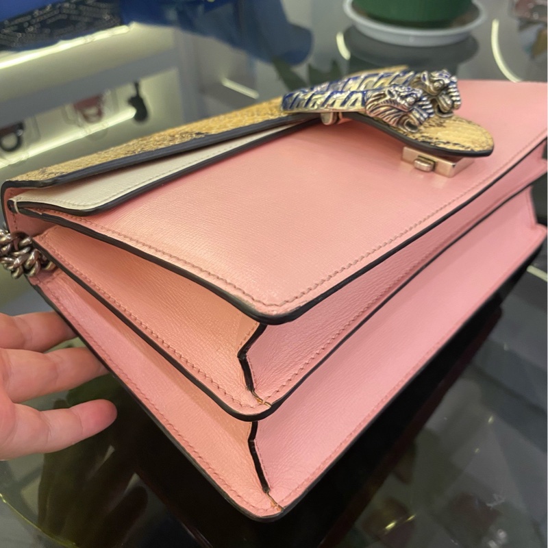 Gucci 粉色拼蛇皮酒神鏈條包 天然紋路 超稀有 尺寸約:28*17*9cm-3