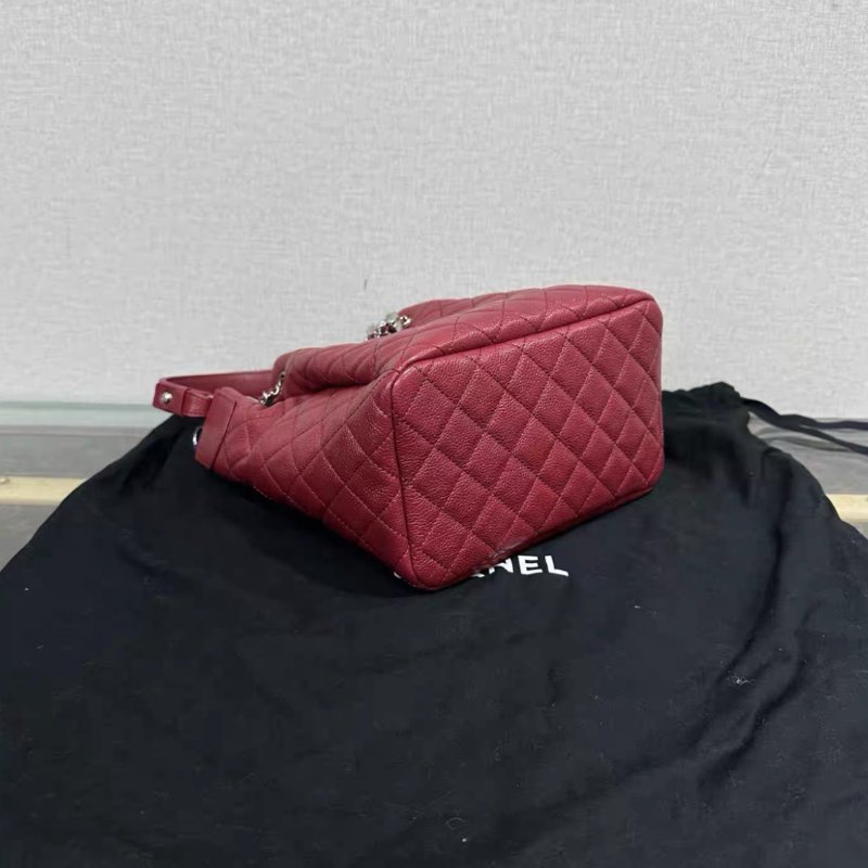 CHANEL 紅銀荔枝牛皮抽繩水桶包 20*21*12 98新配件塵袋-2