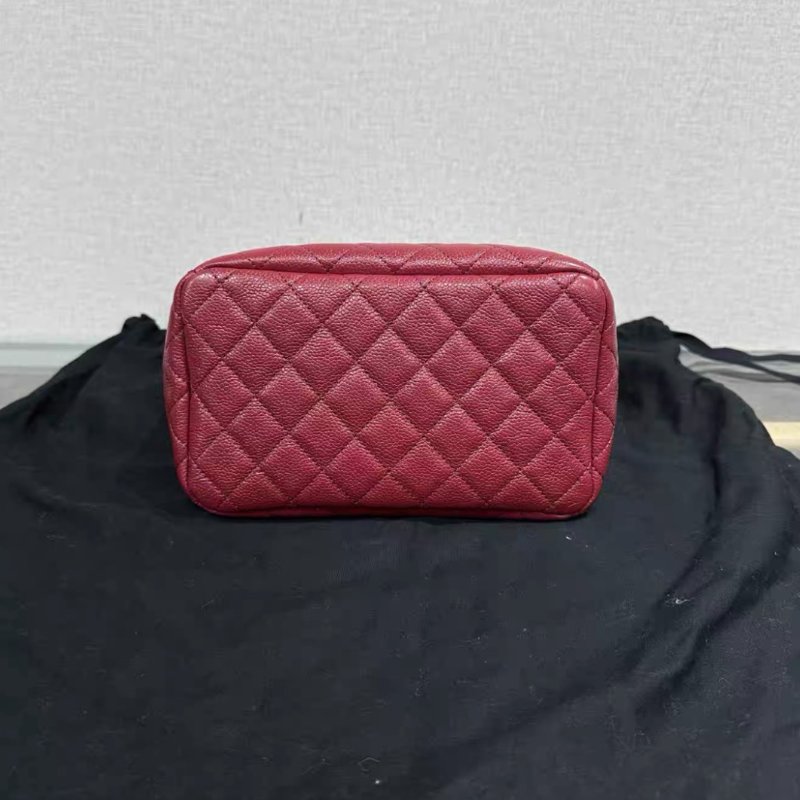 CHANEL 紅銀荔枝牛皮抽繩水桶包 20*21*12 98新配件塵袋-3