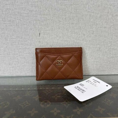 CHANEL 焦糖色金扣荔枝牛皮卡包 11*7.5 全新閒置配件吊牌