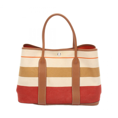 HERMES Garden party PM 手提包 皮革 Toransat locabal 米色 棕色 二手 Q SHW