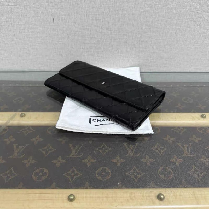 CHANEL 黑銀菱格紋長夾 98新配件塵袋保卡-4