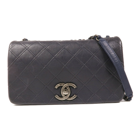 CHANEL 牛皮皮革Chain Shoulder Bag銀扣鏈帶肩背袋