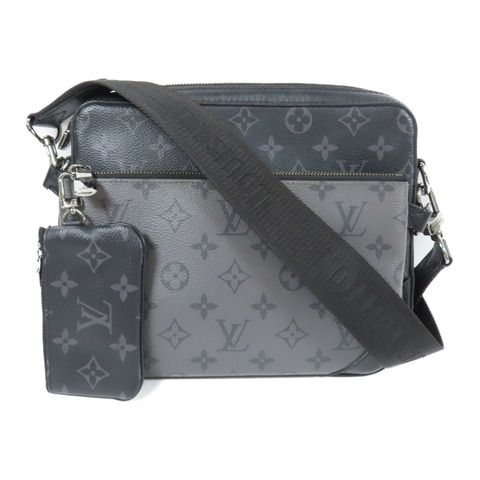 LOUIS VUITTON Monogram Eclipse Reverse Trio Messenger銀扣肩背袋灰色