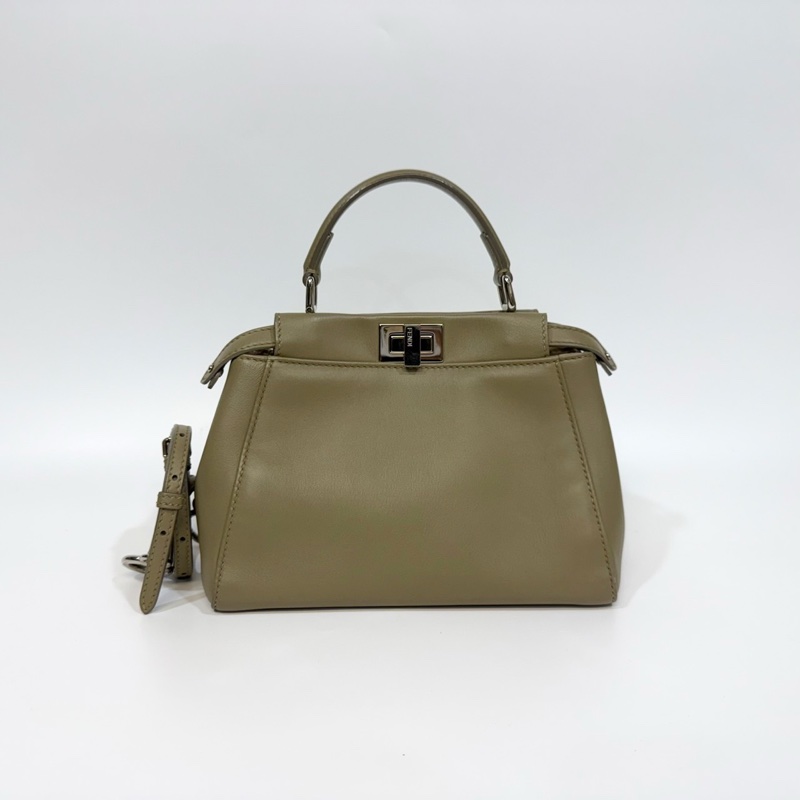 FENDI灰綠色小牛皮迷你Peekaboo手提斜背包-0