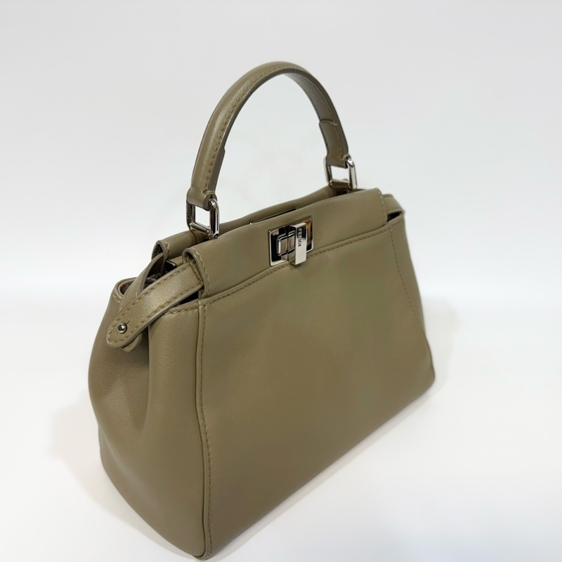 FENDI灰綠色小牛皮迷你Peekaboo手提斜背包-8
