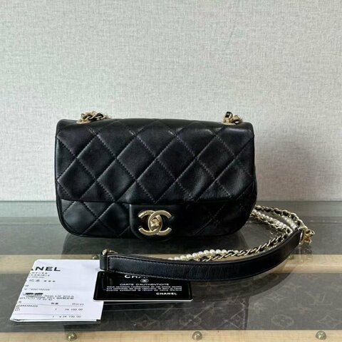 ✨CHANEL 珍珠大mini金扣鍊條斜背包 19*11*5 98新配件塵袋保卡