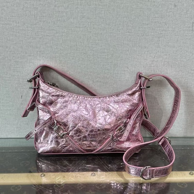 ✨GIVENCHY 粉色油蠟皮voyou mini 腋下包 22*15*3.5 98新配件塵袋-0