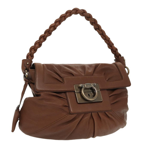 Salvatore Ferragamo Gancini 單肩包 皮革 棕色 正品 99735