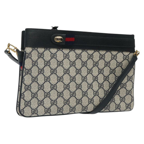 GUCCI GG Supreme 雪莉線單肩包 PVC 海軍藍金色 96 02 035 正品 MY260