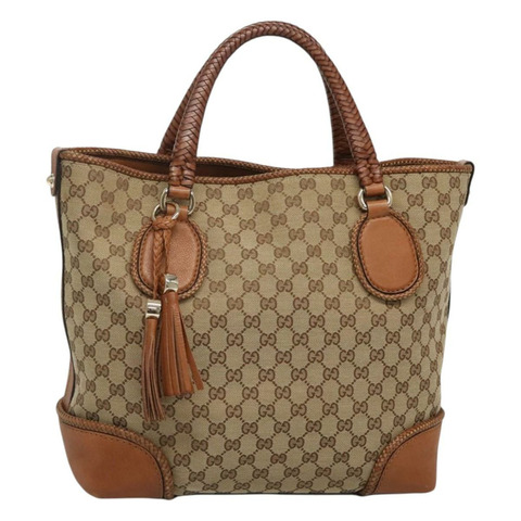 GUCCI GG 帆布托特包 棕金色 257023 正品 ki5601