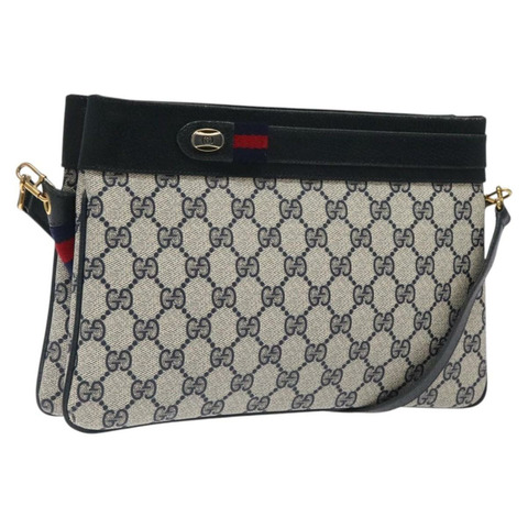 GUCCI GG Supreme 雪莉線單肩包 PVC 海軍藍金色 96 02 035 正品 116937