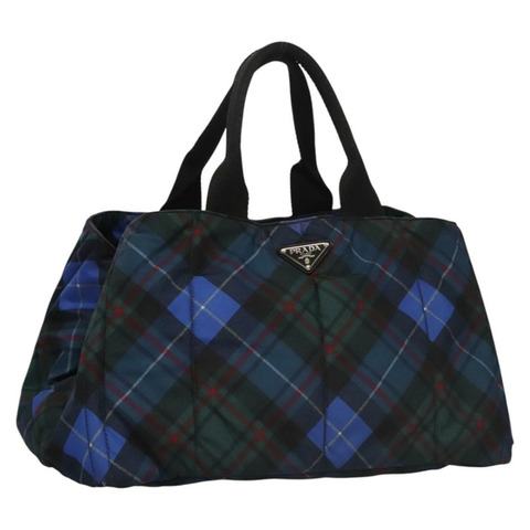 PRADA Canapa 中型手袋 尼龍 藍色 銀色 正品 116076