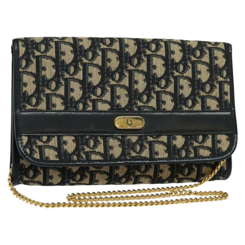 Christian Dior Trotter 帆布鏈條單肩包 海軍藍金色 正品 BD1650
