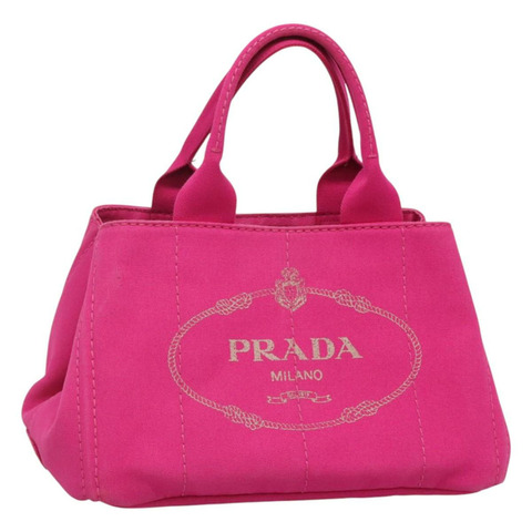 PRADA Canapa 中型手袋 帆布 粉紅金色 正品 MX162