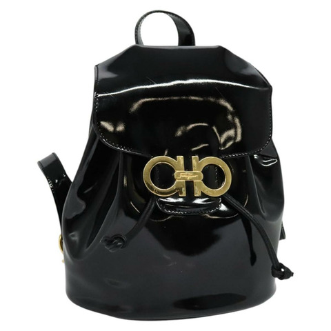 Salvatore Ferragamo Gancini 琺瑯黑銀背包 正品 KD548