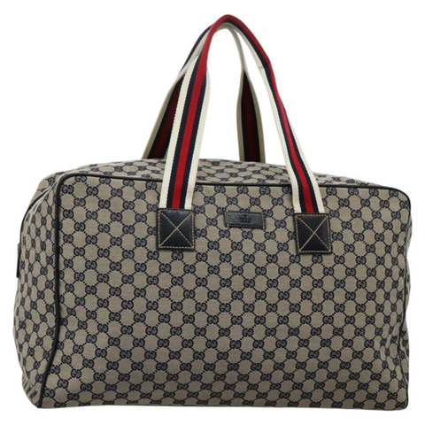 GUCCI GG 帆布雪莉線波士頓包 海軍藍銀紅色 146310 正品 117220